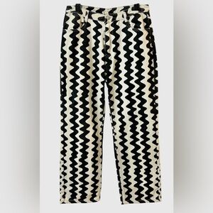 Cider black and white wavy retro straight-leg trousers